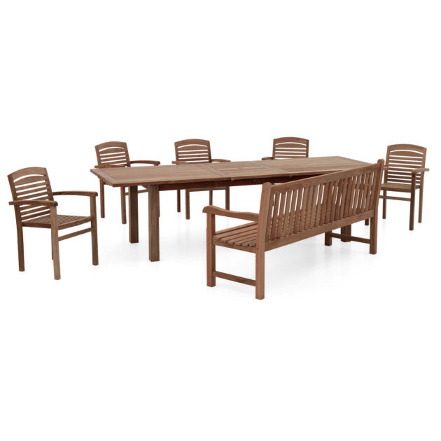 Teakový jedálenský set Oxford – Rozkladací stôl a klasická elegancia