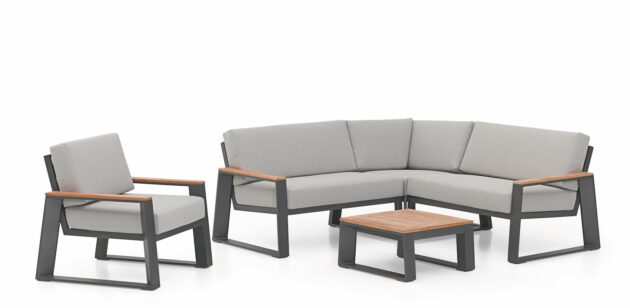 Hliníkový lounge set Pisa – Dynamický dizajn a teakové detaily