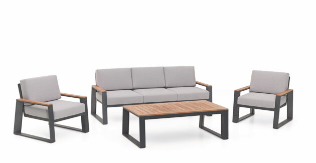 Hliníkový lounge set Siena – Dizajnová klasika s teakovým detailom