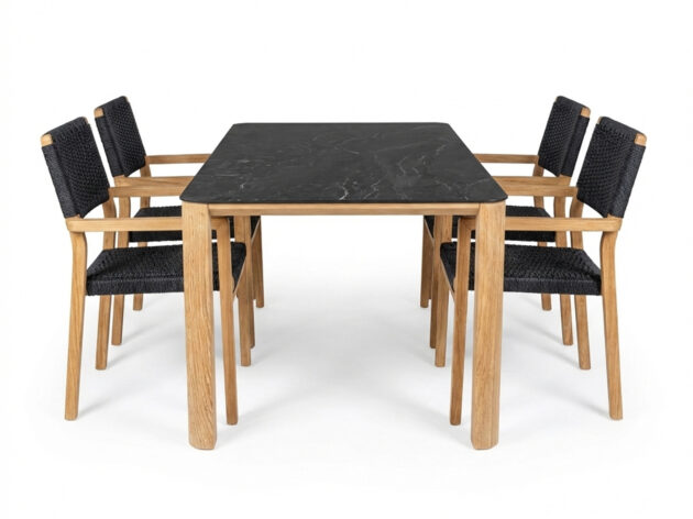 Jedálenský set Trondheim 180 – Recyklovaný teak a keramika čierny